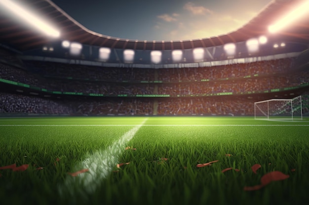 Photo panoramic view of soccer field stadium and stadium seats