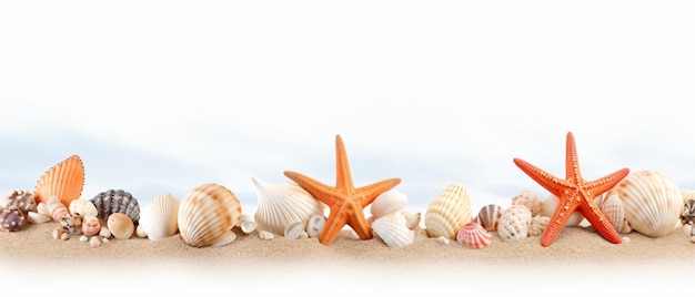 Photo panoramic view of starfish and seashells