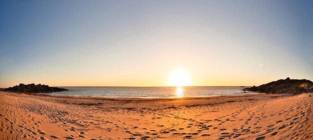 Panoramic view at sunset from Serans beach Galicia