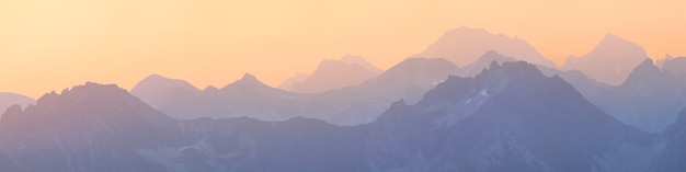 Panoramic view of the sunset in the mountains