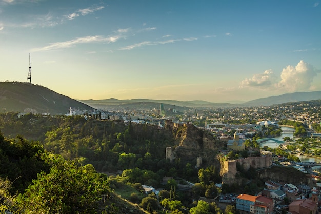 Panoramic view of Tbilisi at sunset.