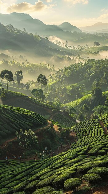 Photo a panoramic view of the tea plantations in nuwara eliya