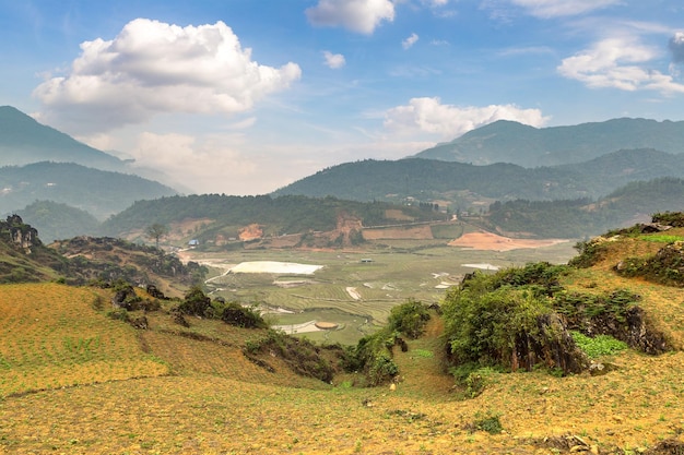 Vista panoramica del campo di riso terrazzato a sapa, lao cai, vietnam