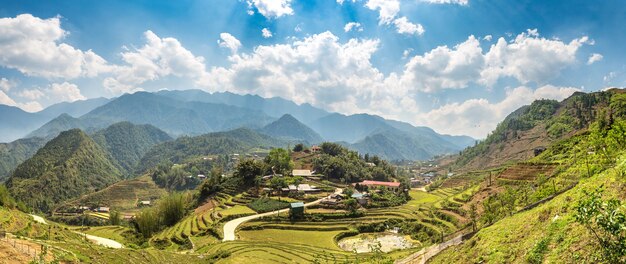 Panoramic view of Terraced rice field in Vietnam