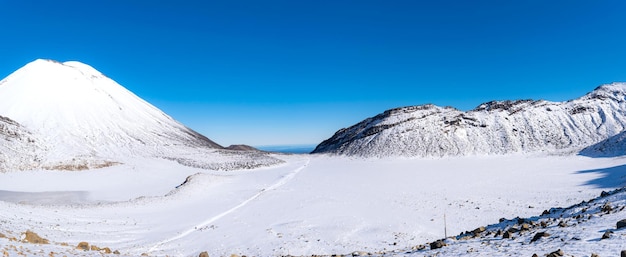 Panoramic View of Tongariro Alpine Crossing Track in Winter