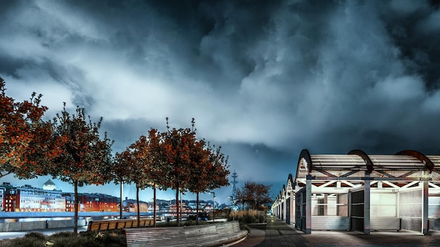 Panoramic view of trees against storm clouds