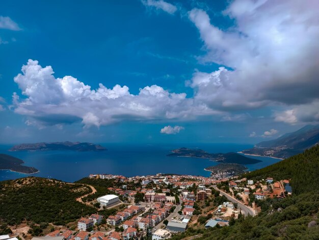 Panoramic view of the turkish city and the sea from the cable car