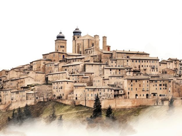 Panoramic view of Urbino city Italy