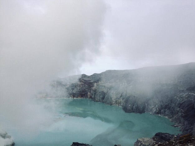 Panoramic view of volcanic landscape against sky