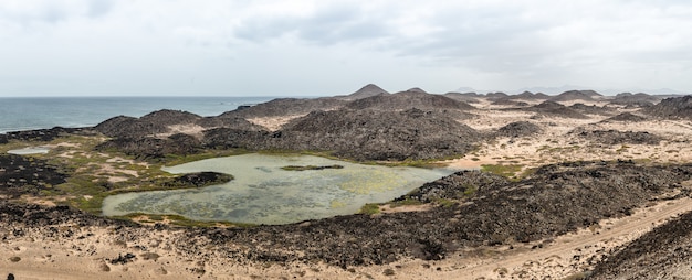 카나리아, 카나리아 제도, 스페인에서 Isla 드 Lobos의 화산 풍경의 전경