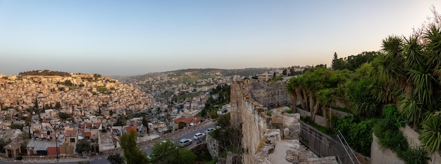 Panoramic view of the Walls of Jerusalem surrounding the Old City