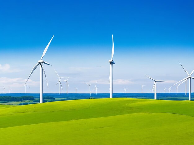 Panoramic view of wind farm or wind park