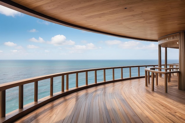 Panoramic view of the wooden observation deck over the sea