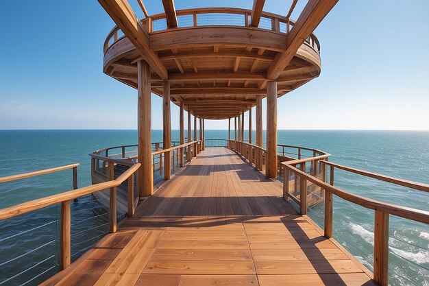 Panoramic view of the wooden observation deck over the sea