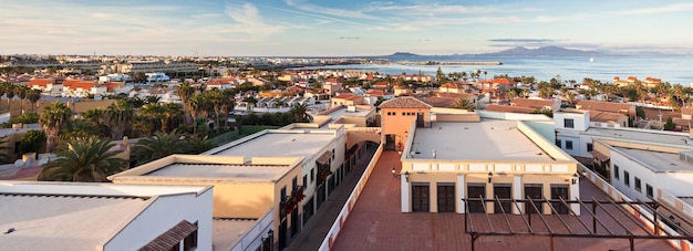 panoramic views of Corralejo with the pier in the background