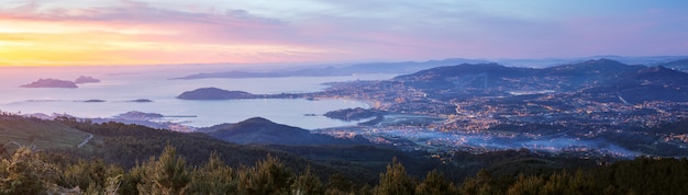 Panoramic views of the sunset from one part of the Rias Baixas in Galicia, Spain.