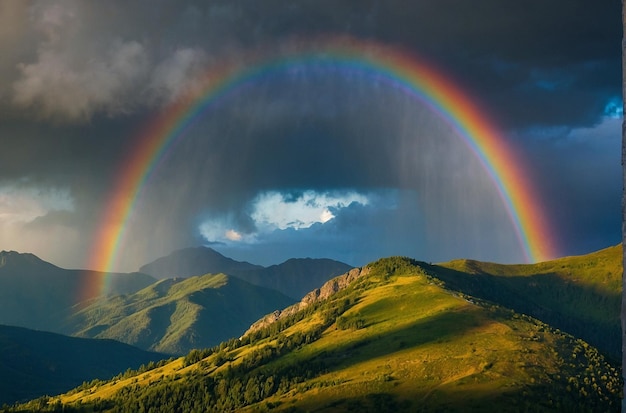 Panoramic Vista Rainbow Over Mountains