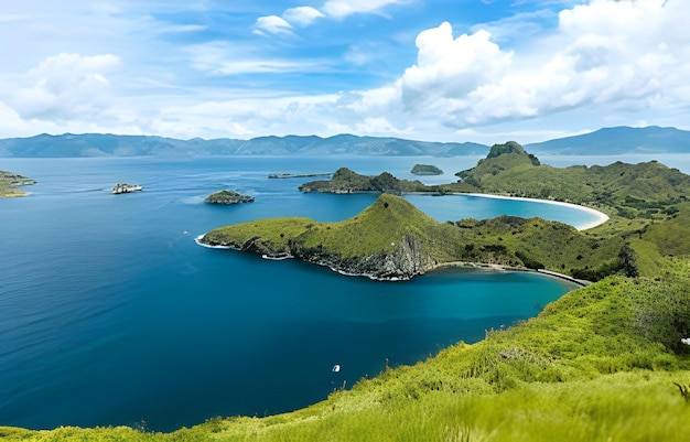 Panoramic warm view at top of Padar Island