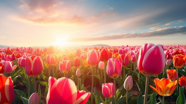 Panoramisch landschap van bloeiend tulpenveld