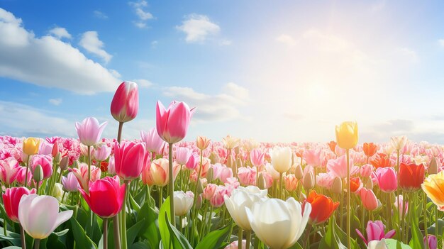 Panoramisch landschap van bloeiend tulpenveld