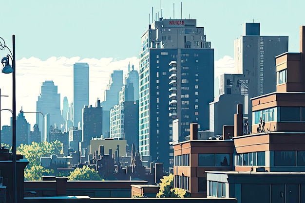 Foto panoramisch landschap van stadsdaken met moderne hoogbouw