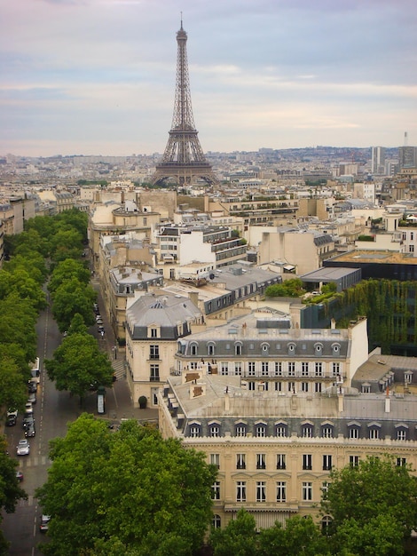 Panoramisch uitzicht op de Eiffeltoren en de stad op een zomerdag Parijs Frankrijk