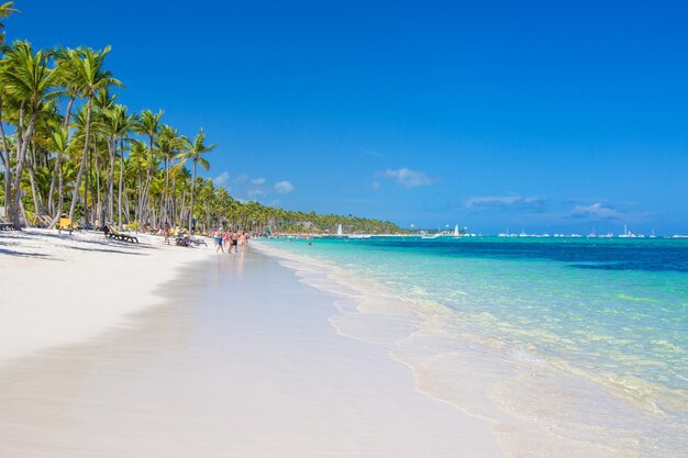 Foto panoramisch uitzicht op het strand van bavaro op een zonnige dag