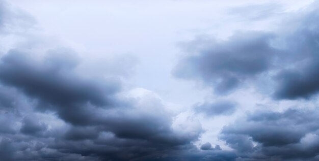 Panoramisch uitzicht op prachtige onweerswolken. Mooie dramatische blauwe hemelachtergrond. Regenachtig weer. Softfocus foto.