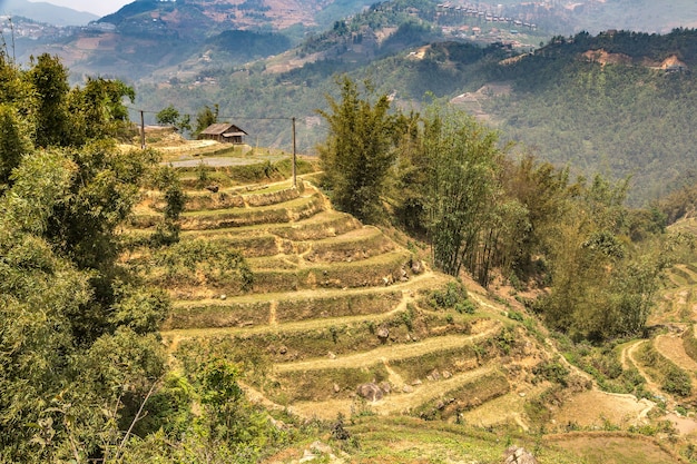 Panoramisch uitzicht op terrasvormige rijstvelden in Sapa, Lao Cai, Vietnam