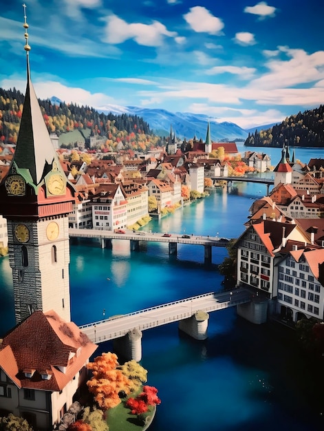 Panoramisch uitzicht over Luzern Zwitserland met de beroemde Kapelbrug