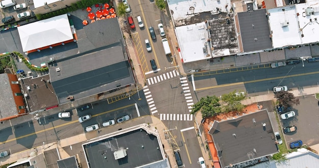 Panoramisch zicht op de hoogte daken kleine stad huizen van Keyport Town in New Jersey US