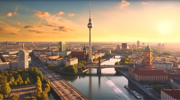 Panoramisch zicht op de skyline van Berlijn Generatieve AI