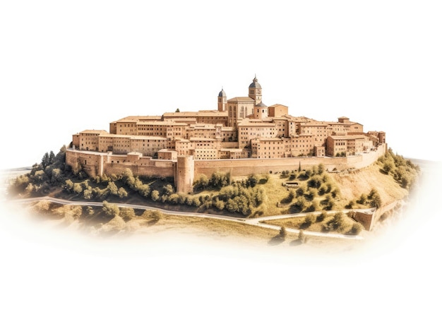 Panoramisch zicht op de stad Urbino, Italië