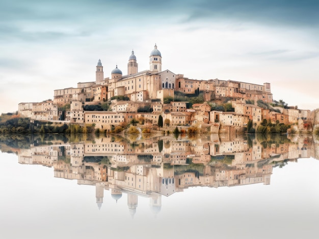 Panoramisch zicht op de stad Urbino, Italië