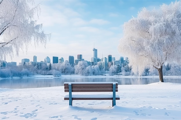 Panoramische besneeuwde parktaferelen in Canadese steden op kerstachtergrond met lege ruimte voor tekst