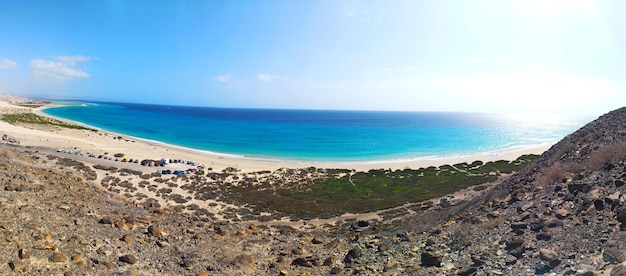 Panoramische de la playa de Sotavento en Fuerteventura