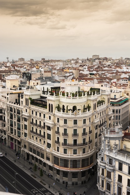 Panoramische luchtmening van Gran via, Madrid, hoofdstad van Spanje, Europa