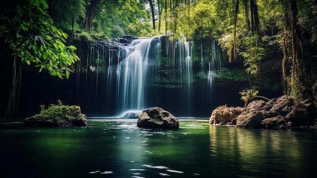 Panoramische prachtige diepe boswaterval gegenereerd door ai