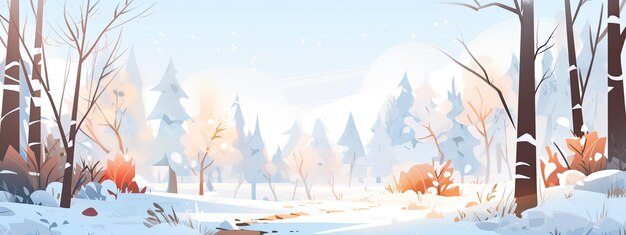 Foto panoramische winter in het park cartoon illustratie