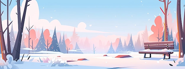 Foto panoramische winter in het park cartoon illustratie