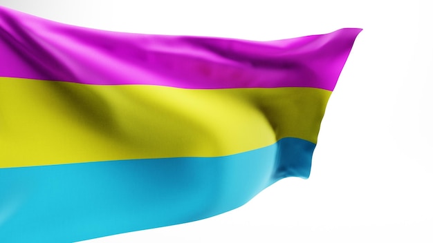 Pansexual pride flag waving against white background 3d render