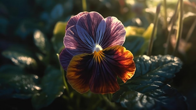 A pansies in a flower bed in the sun