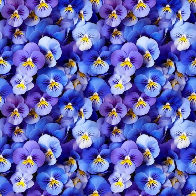 Photo pansies seamless pattern floral background flowers top view