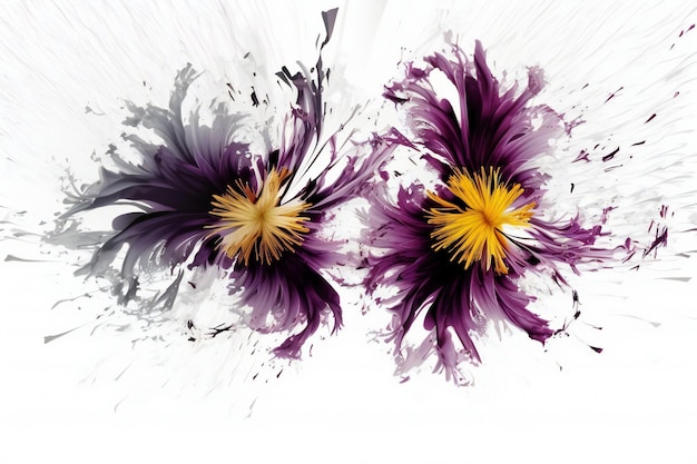 Pansies with paint splashes on white background