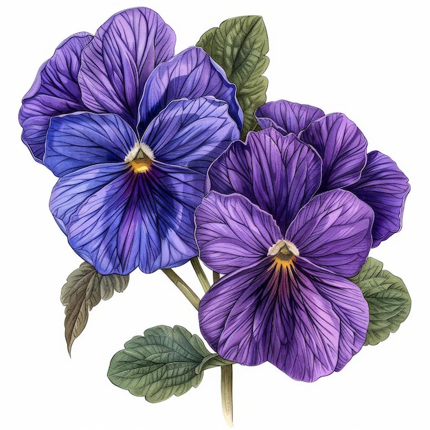 Pansy-bloemen Botanische illustratie Geïsoleerde vioolbloem op witte achtergrond Tekening