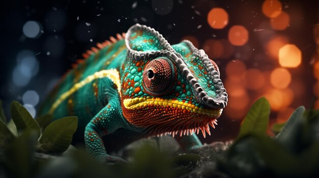 Panther chameleon colorful face macro photography image ai generated art