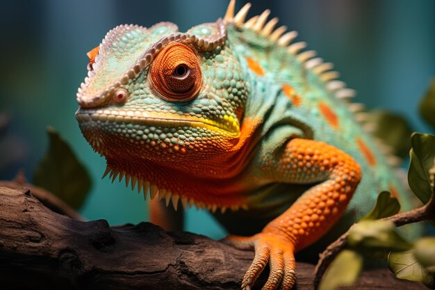 Panther Chameleon Perched on a Tree Branch