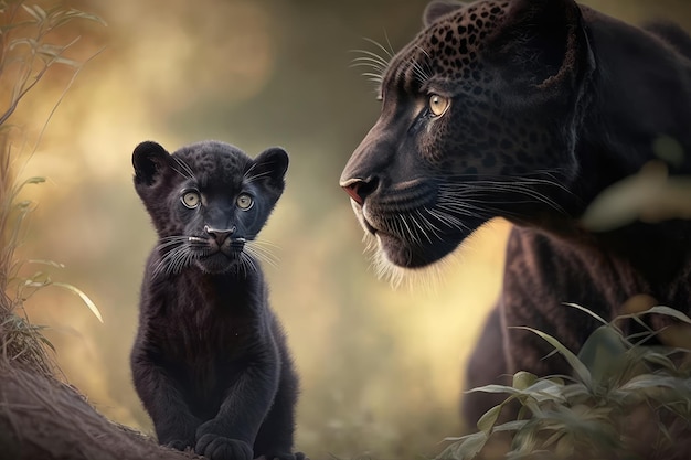 Panther cub learning how to hunt from mother