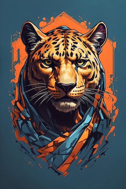 panther face shirt graphic design isometric illustration