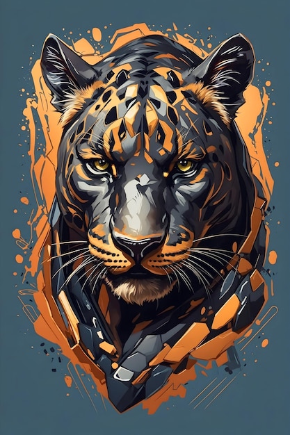 panther face shirt graphic design isometric illustration